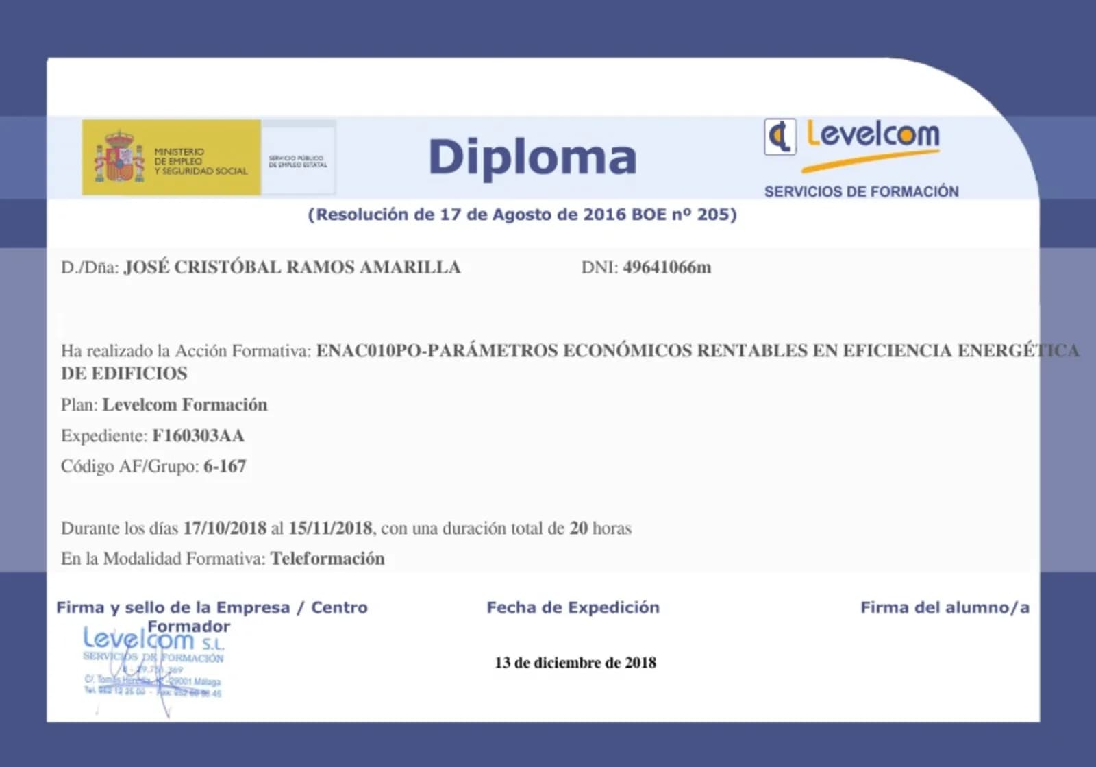 Certificado de Construfacilser.servicios: Parámetros energéticos Económico Rentable en Edificación